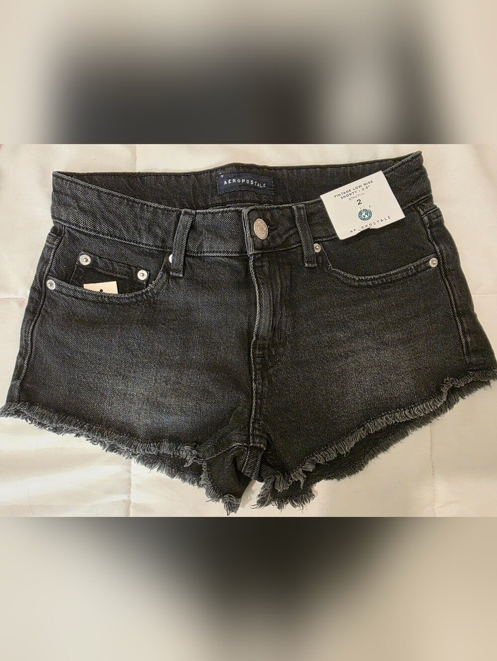 Aeropostale Black Washed Frayed Hem Denim Shorts